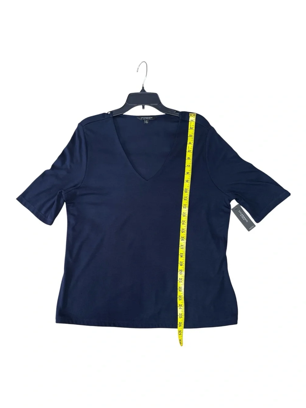 NWT Liverpool Navy V-Neck Double Layer Short Sleeve Top - Size 1X